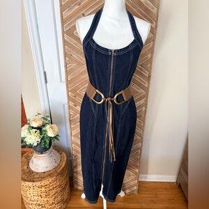 Pilcro Front-Zip Halter Denim Midi Dress